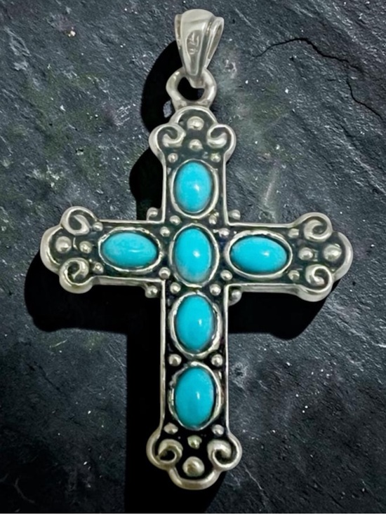 Source Unknown Jewelry - Silver signed 925 turquoise Native American Cross Pendant
